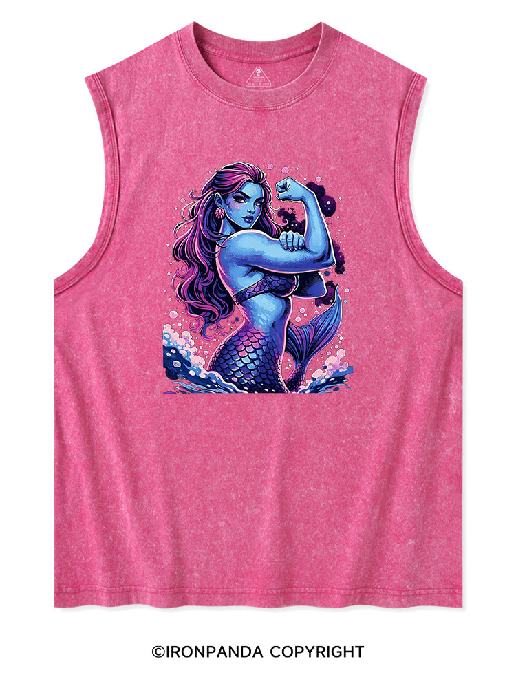 STRONG MERMAID SHOWS OFF BICEPS Washed Tank