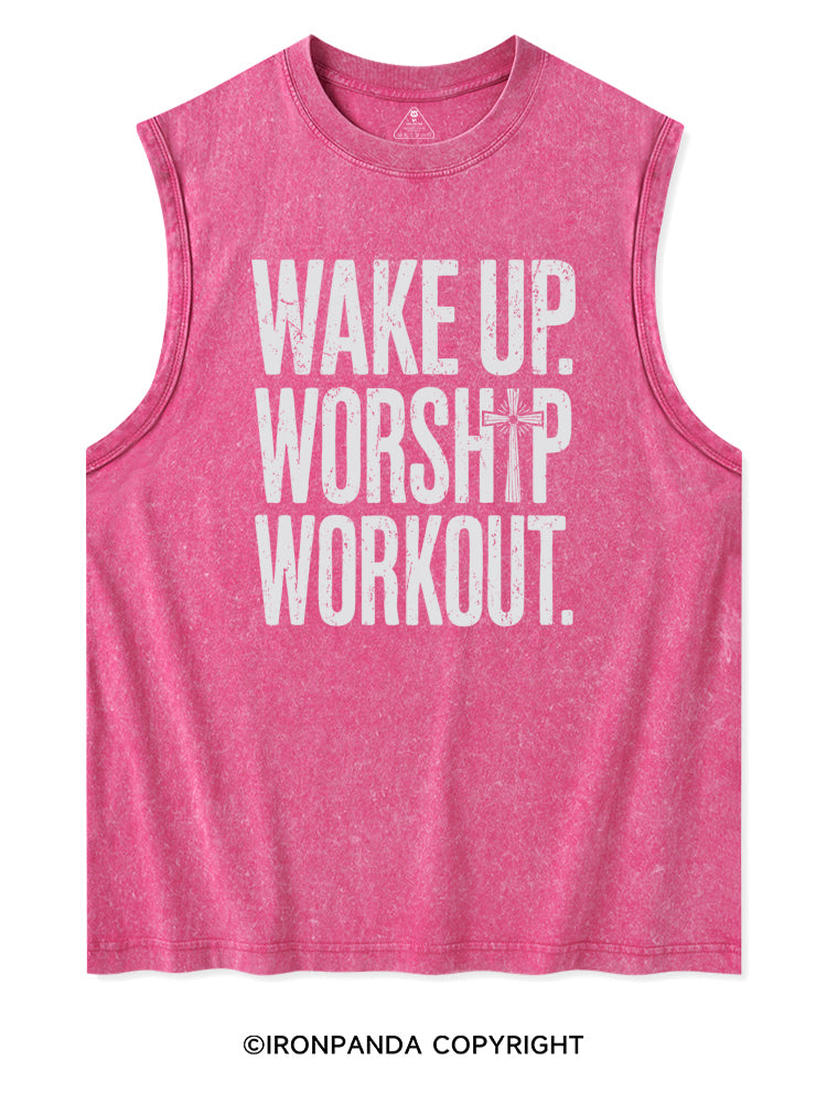 WAKE UP WORSHIP WORKOUT JESUS Washed Tank