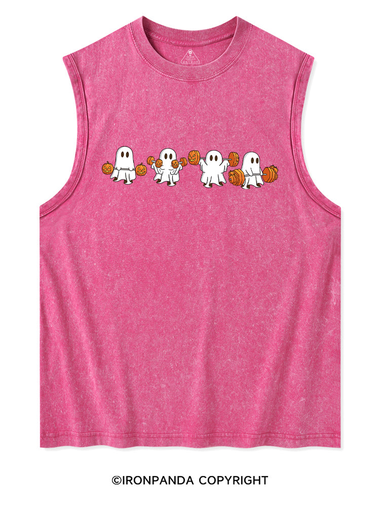 WEIGHT LIFTING GHOSTS FUNNY FITNESS Washed Tank