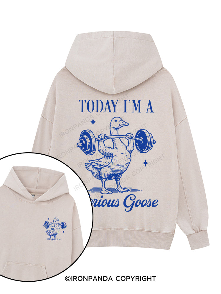 TODAY I'M A Serious Goose Printed Washed Gym Hoodie