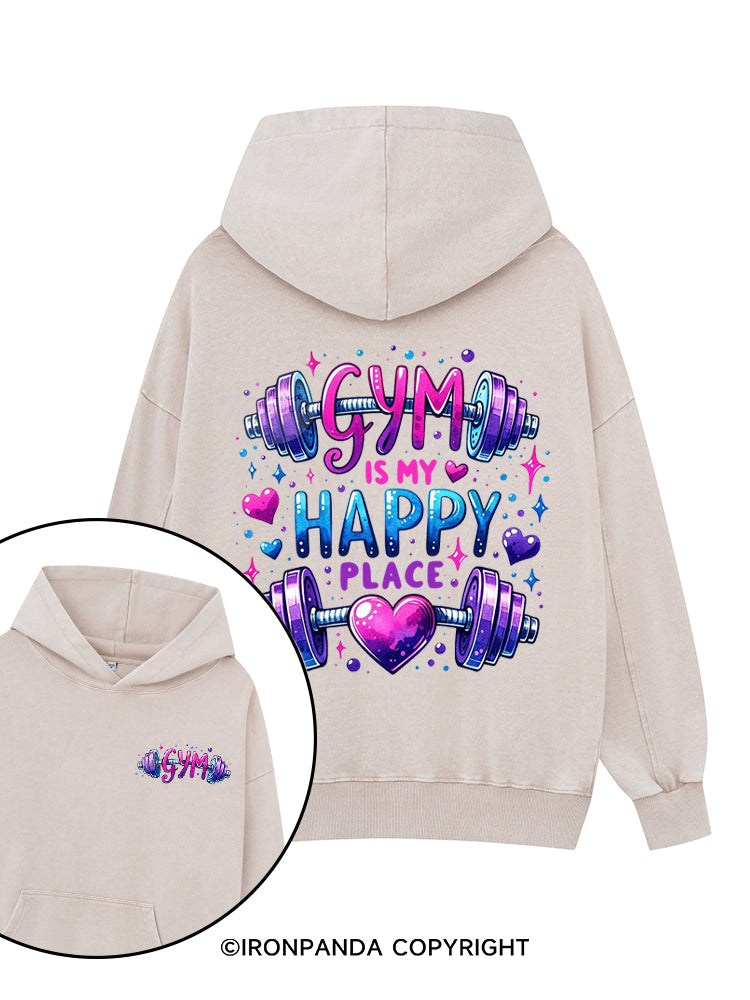 Gym is my happy place Printed Washed Gym Hoodie