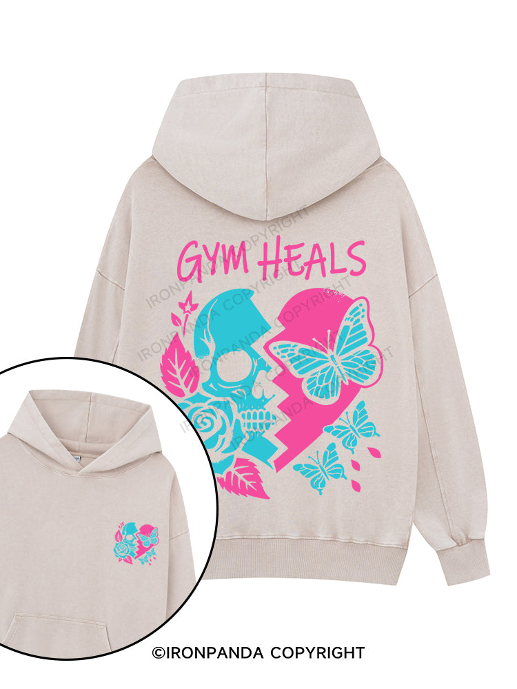GYM HEALS Printed Washed Gym Hoodie