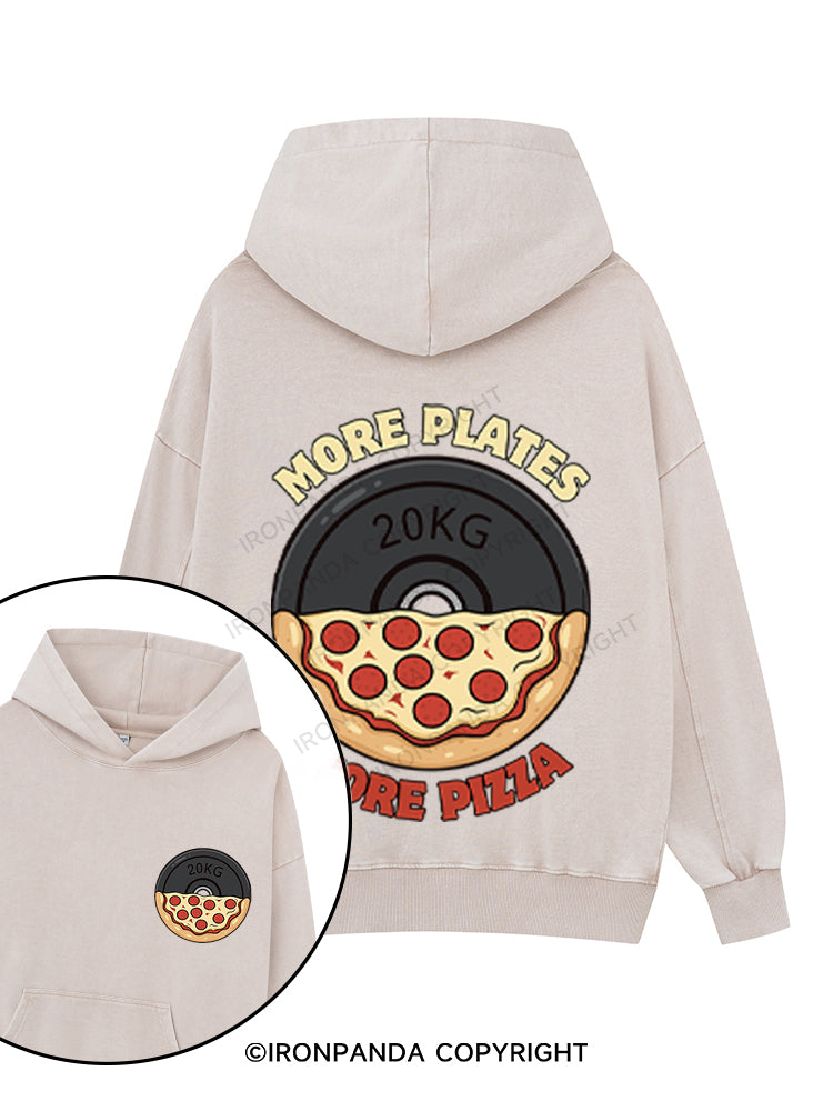 MORE PLATES MORE PIZZA Printed Washed Gym Hoodie