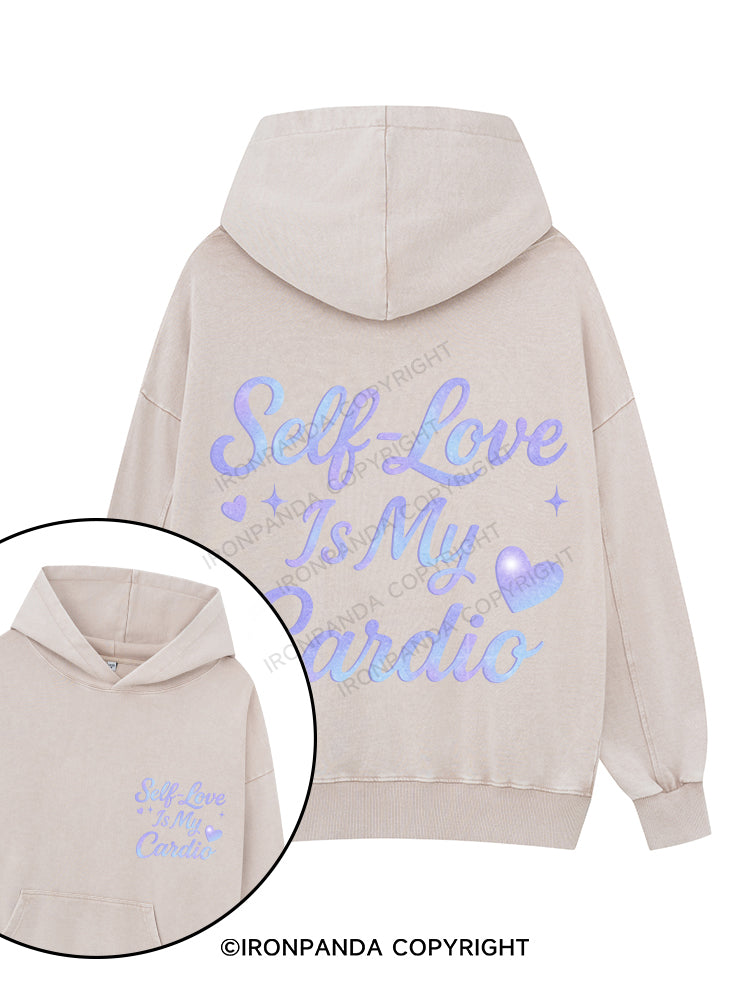 self-love is my cardio Printed Washed Gym Hoodie