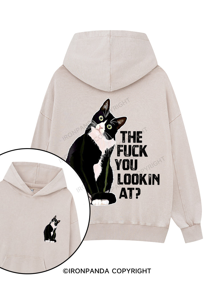 the fuck you lookin at? Printed Washed Gym Hoodie