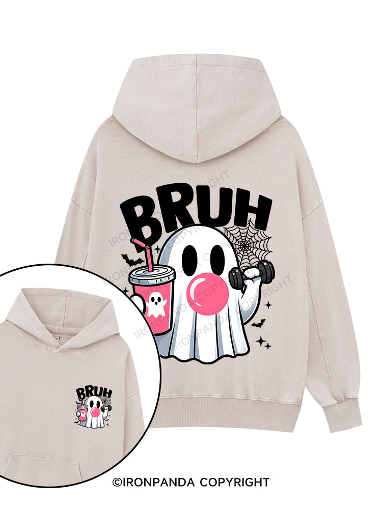 BRUH Printed Washed Gym Hoodie