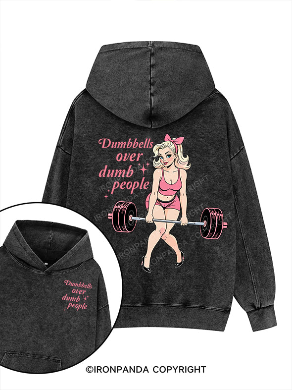 DUMBBELLS OVER DUMBASSES Printed Washed Gym Hoodie