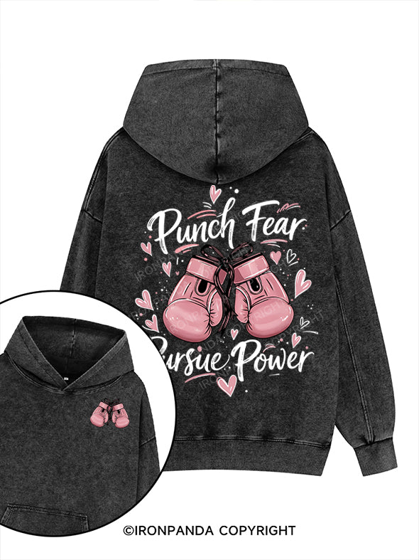 Punch Fear, Pursue Power Printed Washed Gym Hoodie