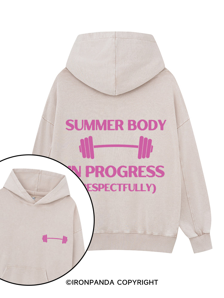 SUMMER BODY IN PROGRESS (RESPECTFULLY) Printed Washed Gym Hoodie