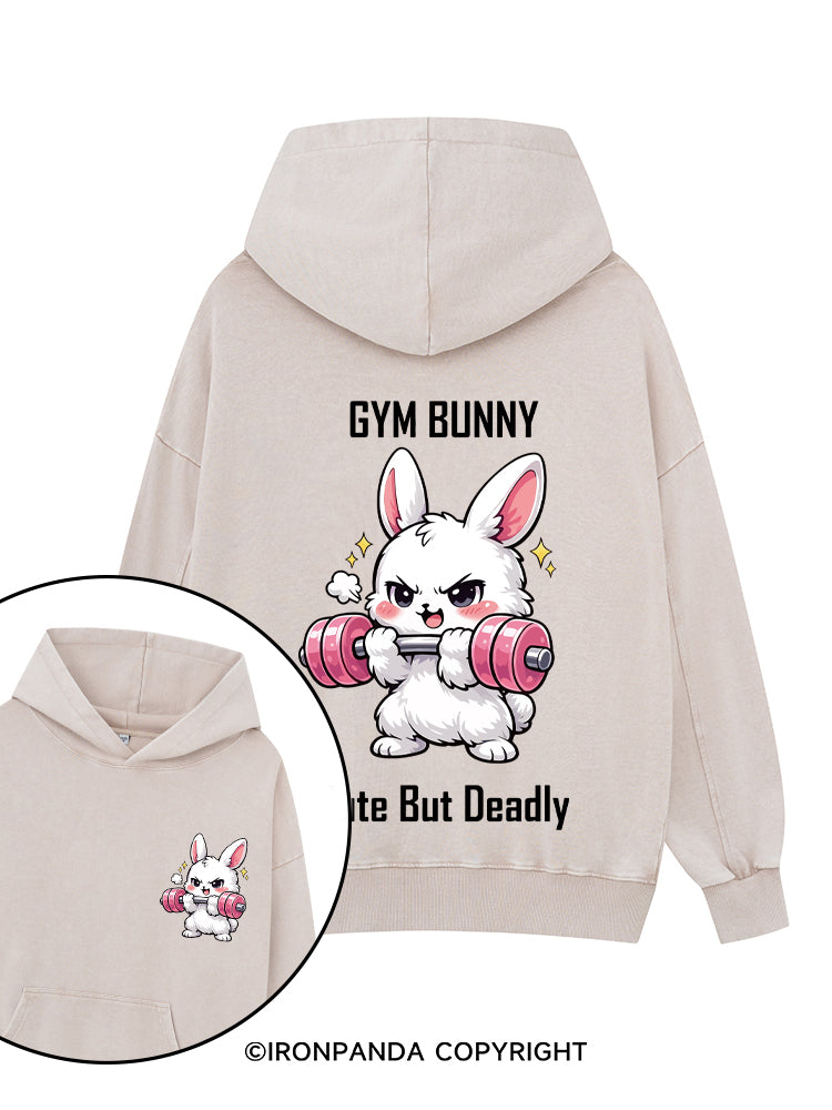 GYM BUNNY CUTE BUT DEADLY Printed Washed Gym Hoodie