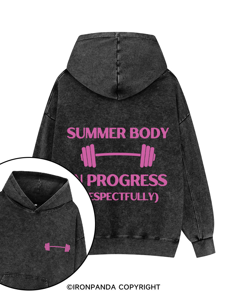 SUMMER BODY IN PROGRESS (RESPECTFULLY) Printed Washed Gym Hoodie