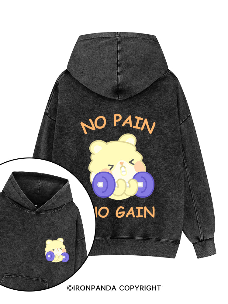 NO PAIN NO GAIN Printed Washed Gym Hoodie