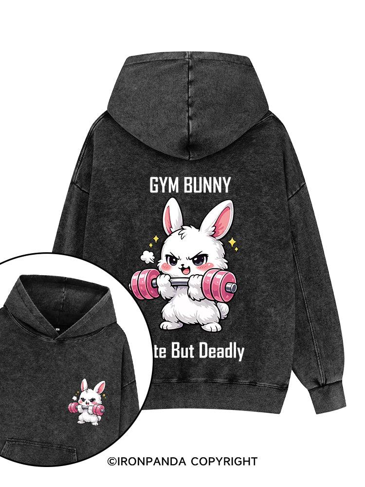 GYM BUNNY CUTE BUT DEADLY Printed Washed Gym Hoodie