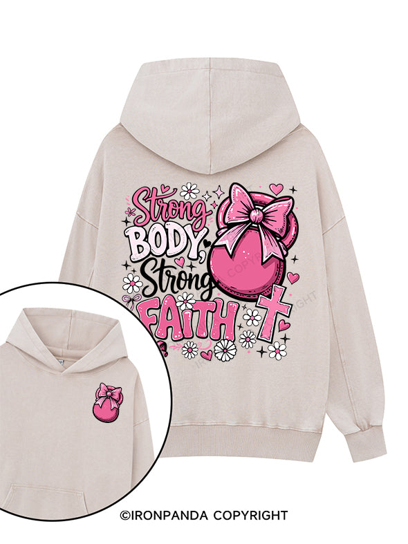 strong body strong faith Printed Washed Gym Hoodie