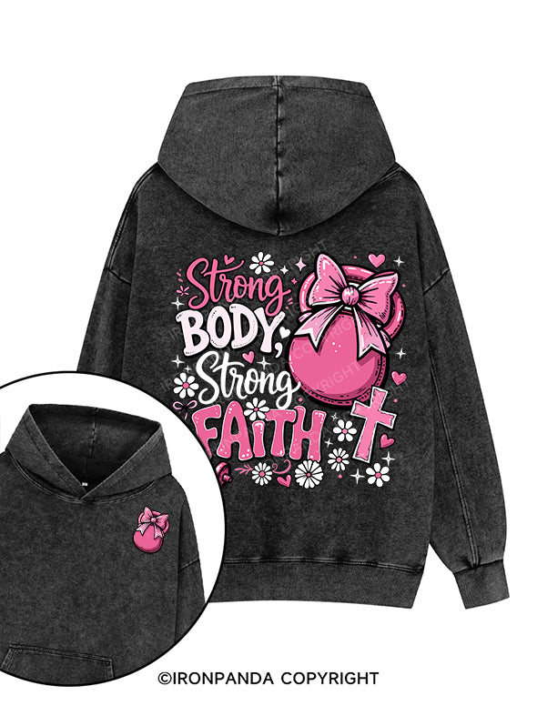 strong body strong faith Printed Washed Gym Hoodie