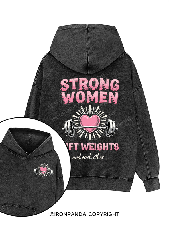 strong women lift weights Printed Washed Gym Hoodie