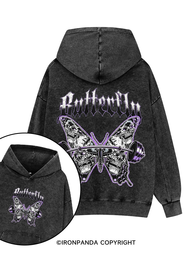 Butterfly Printed Washed Gym Hoodie