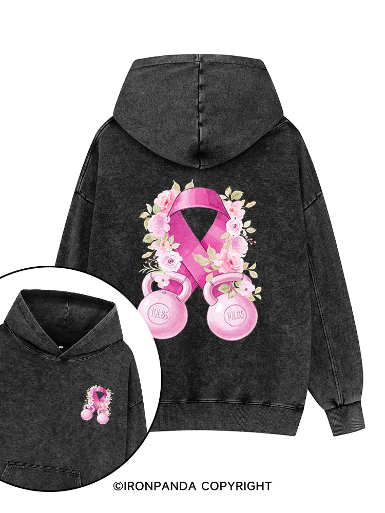 Breast Cancer Weights Printed Washed Gym Hoodie