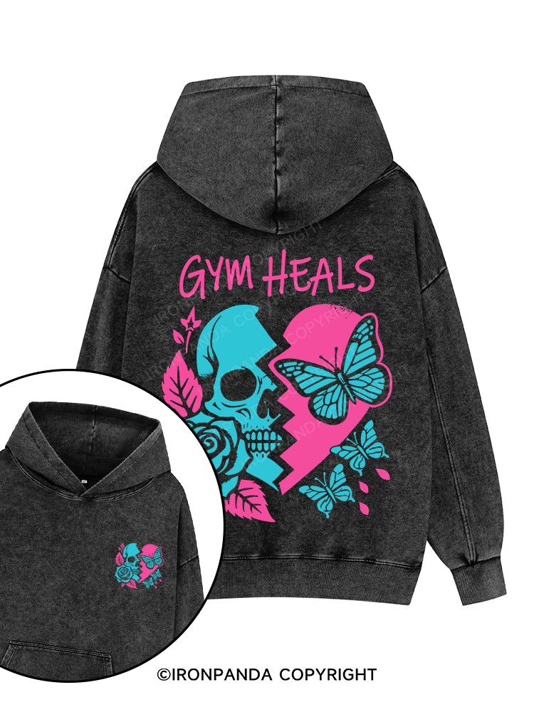 GYM HEALS Printed Washed Gym Hoodie