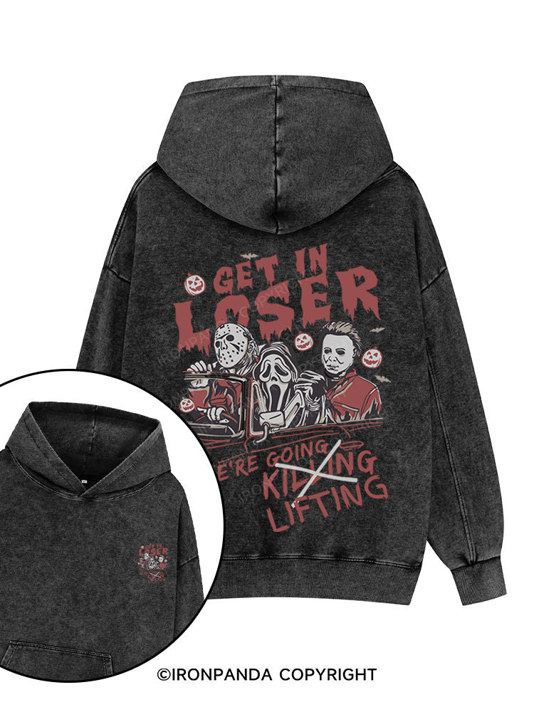 WE’RE GOING LIFTING Printed Washed Gym Hoodie