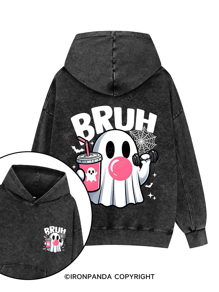 BRUH Printed Washed Gym Hoodie