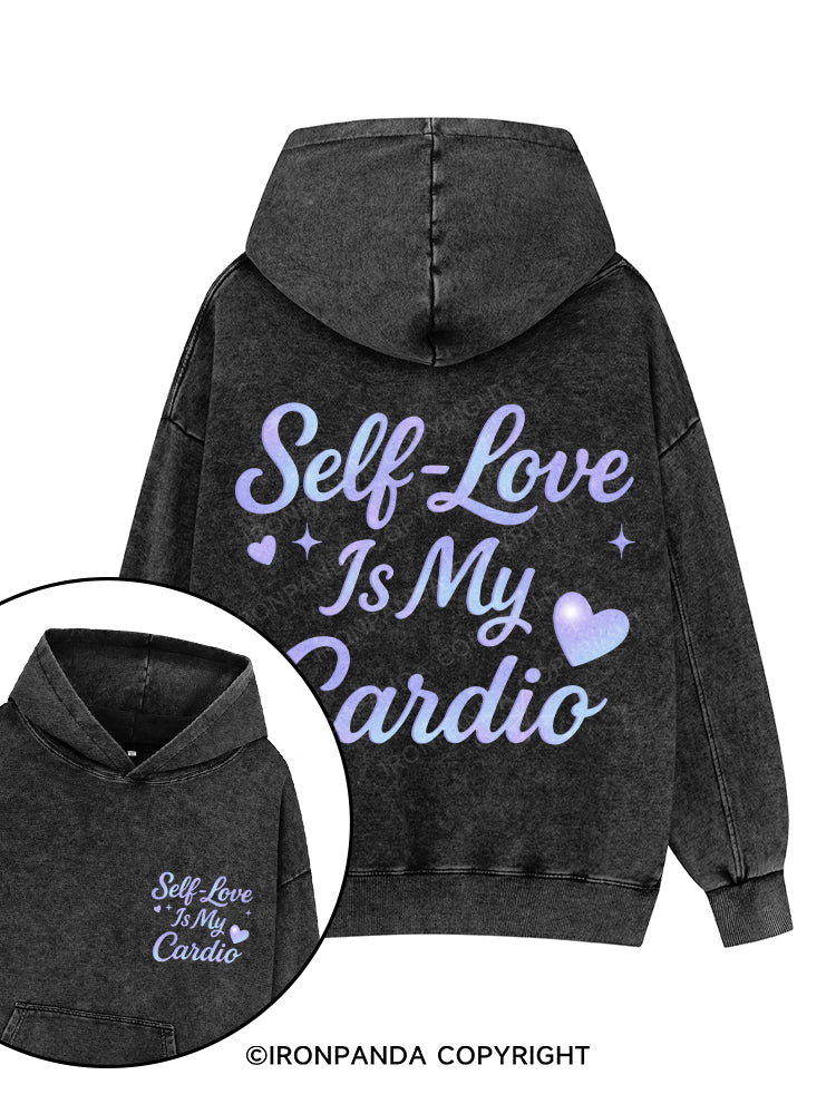 self-love is my cardio Printed Washed Gym Hoodie