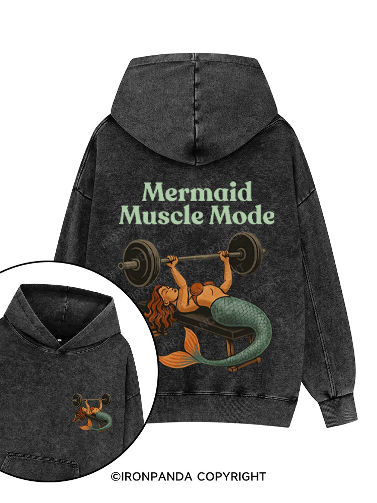MERMAID MUSCLE MODE Printed Washed Gym Hoodie