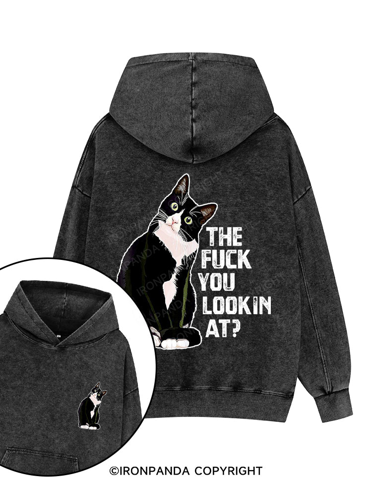 the fuck you lookin at? Printed Washed Gym Hoodie