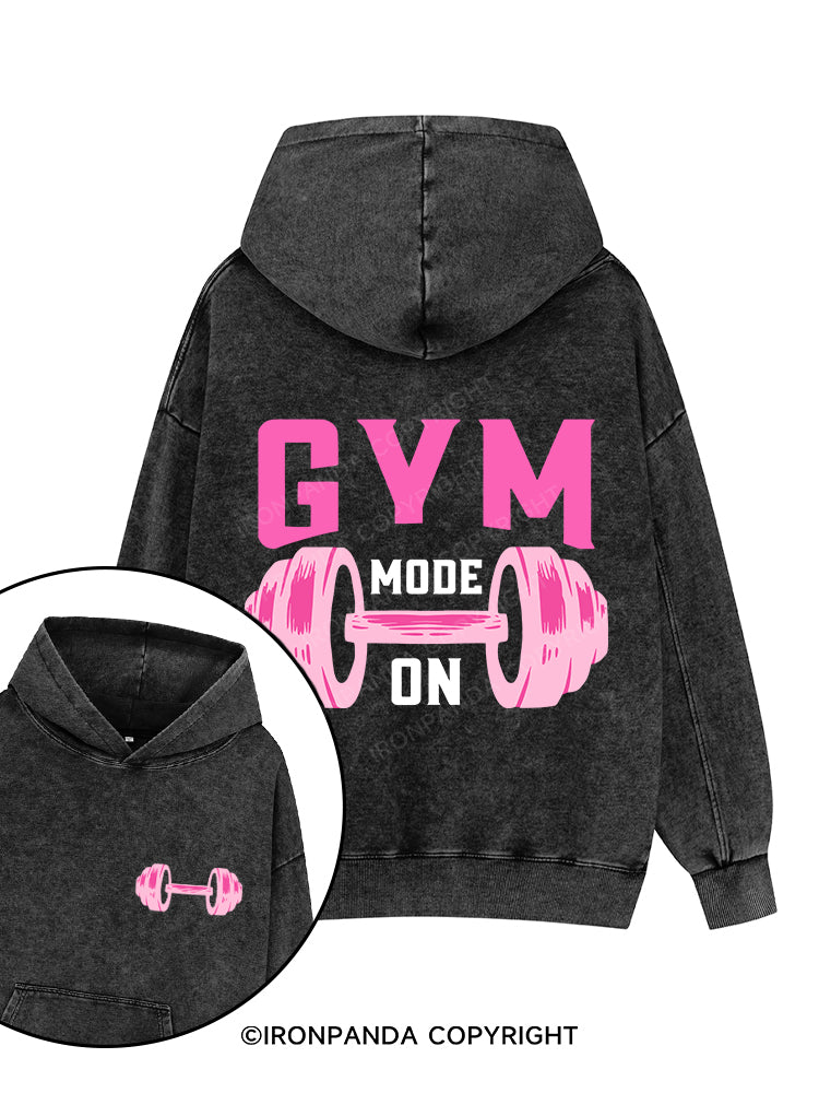 GYM MODE ON Printed Washed Gym Hoodie