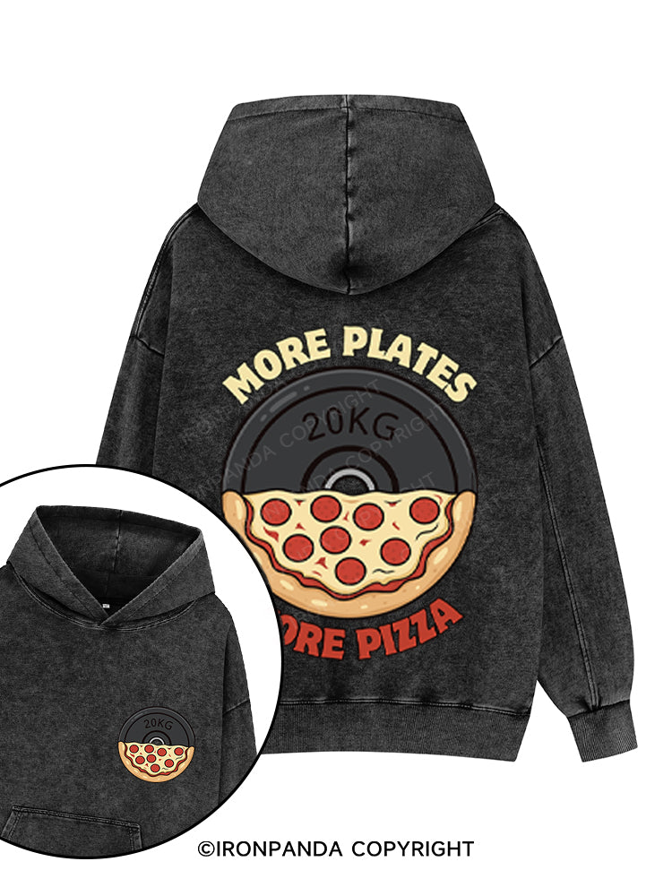 MORE PLATES MORE PIZZA Printed Washed Gym Hoodie