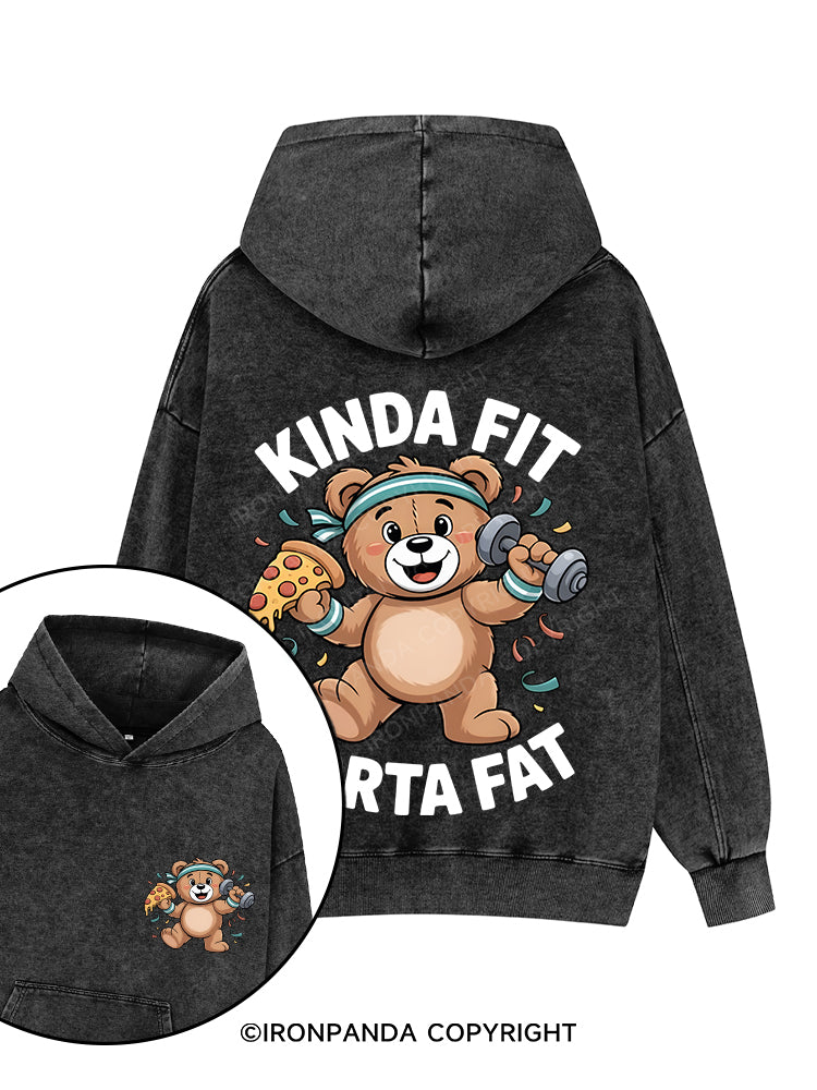 kinda fit sorta fat Printed Washed Gym Hoodie