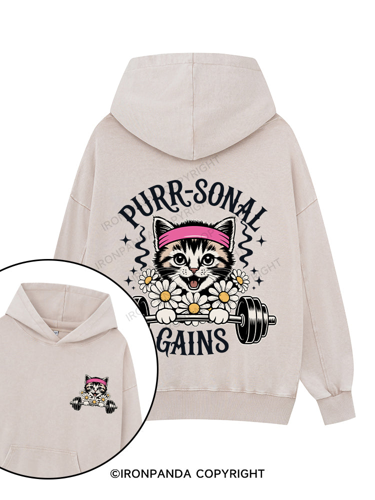 PURR-SONAL GAINS Printed Washed Gym Hoodie