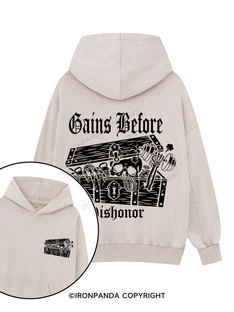 Gains Before Dishonor Printed Washed Gym Hoodie