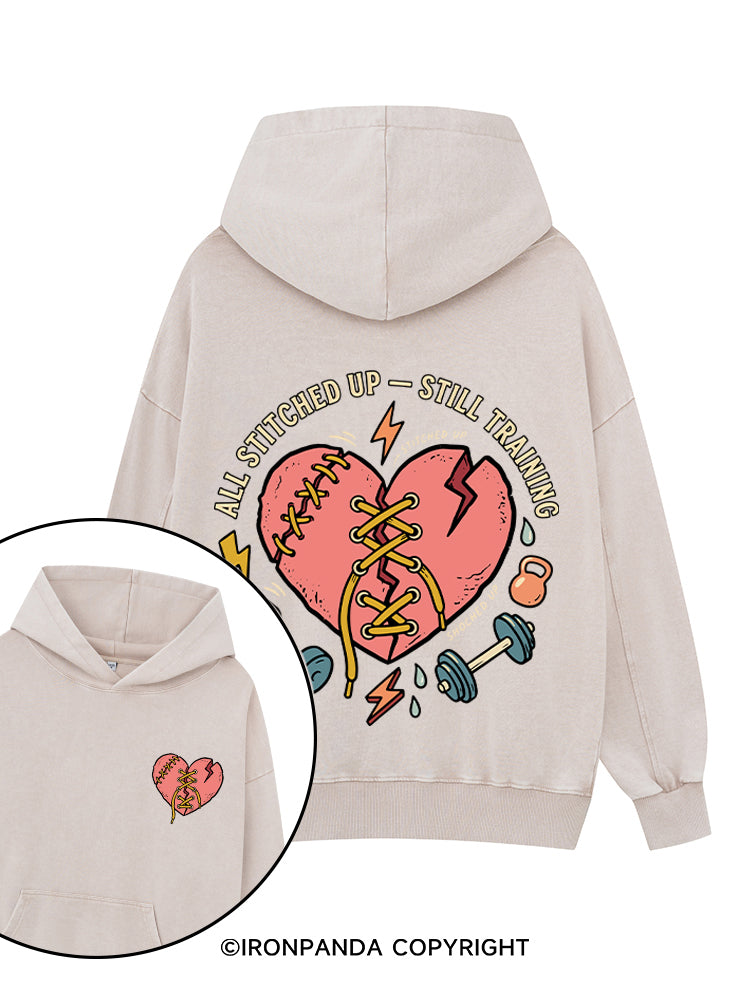 ALL STITCHED UP - STILL TRAINING Printed Washed Gym Hoodie