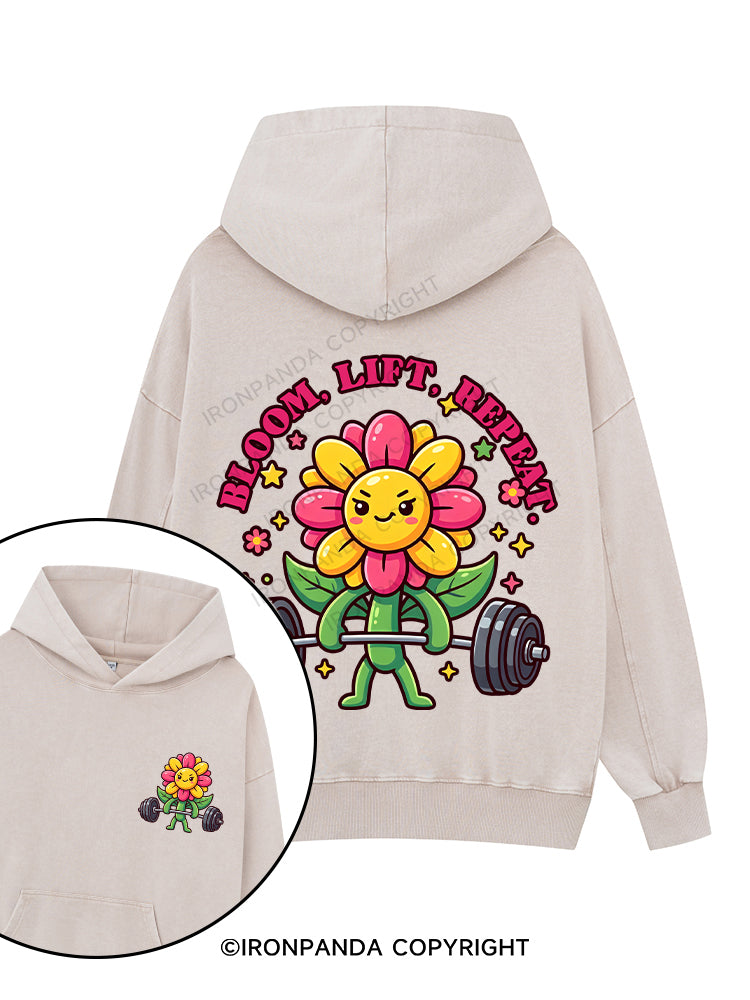 Bloom, Lift, Repeat Printed Washed Gym Hoodie
