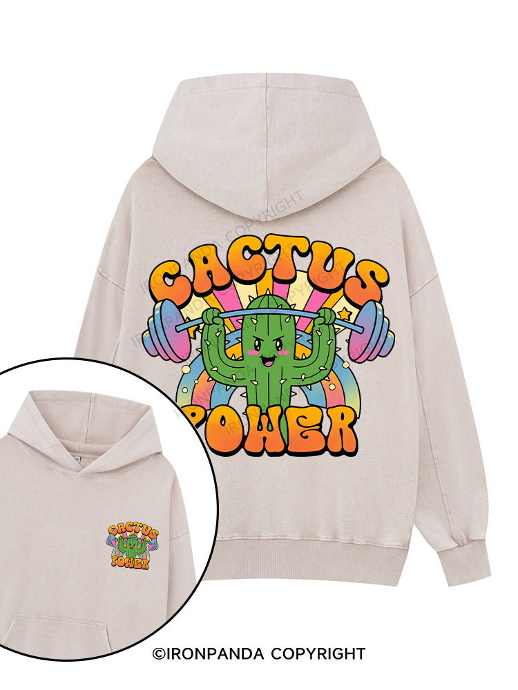 CACTUS POWER Printed Washed Gym Hoodie