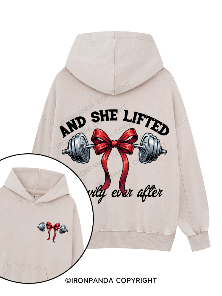 AND SHE LIFTED Printed Washed Gym Hoodie