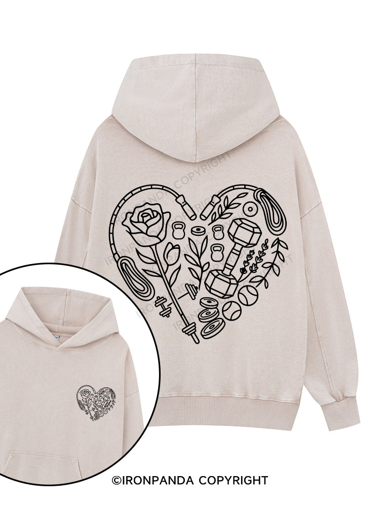 GYM HEART Printed Washed Gym Hoodie
