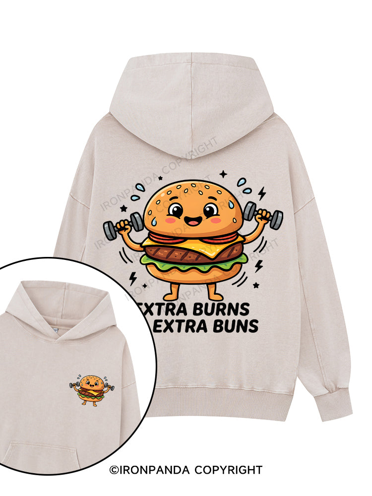 EXTRA BURNS OR EXTRA BUNS Printed Washed Gym Hoodie