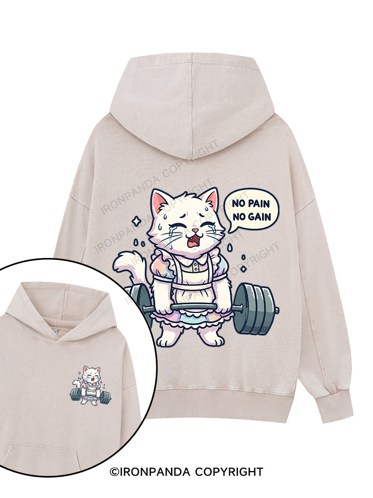 NO PAIN, NO GAIN Printed Washed Gym Hoodie
