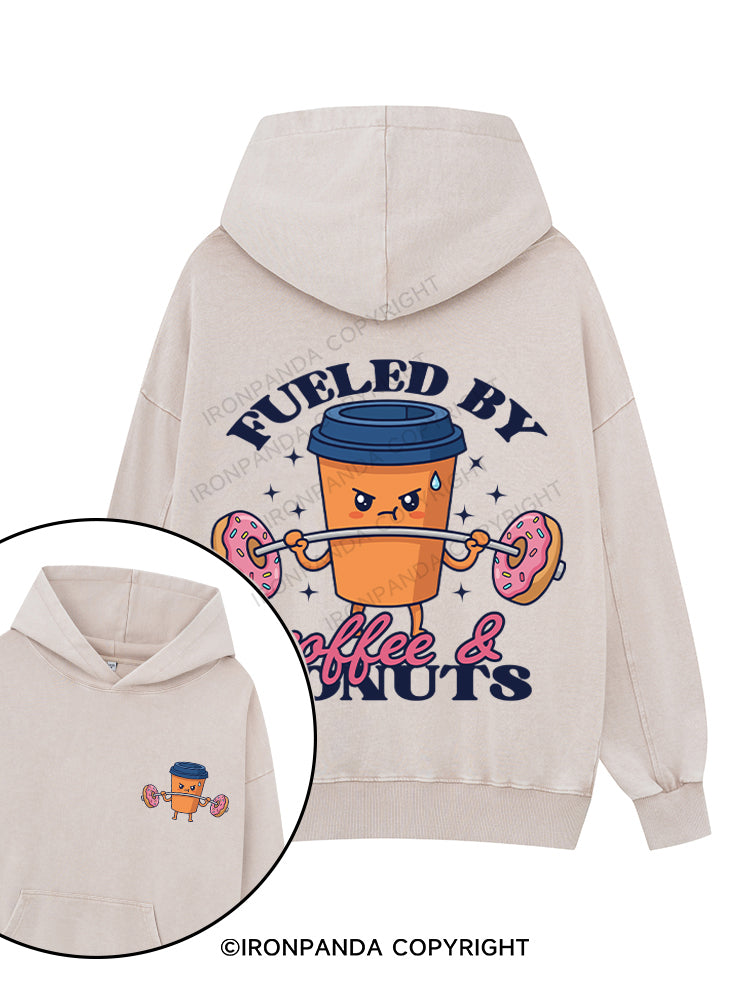 FUELED BY COFFEE & DONUTS Printed Washed Gym Hoodie