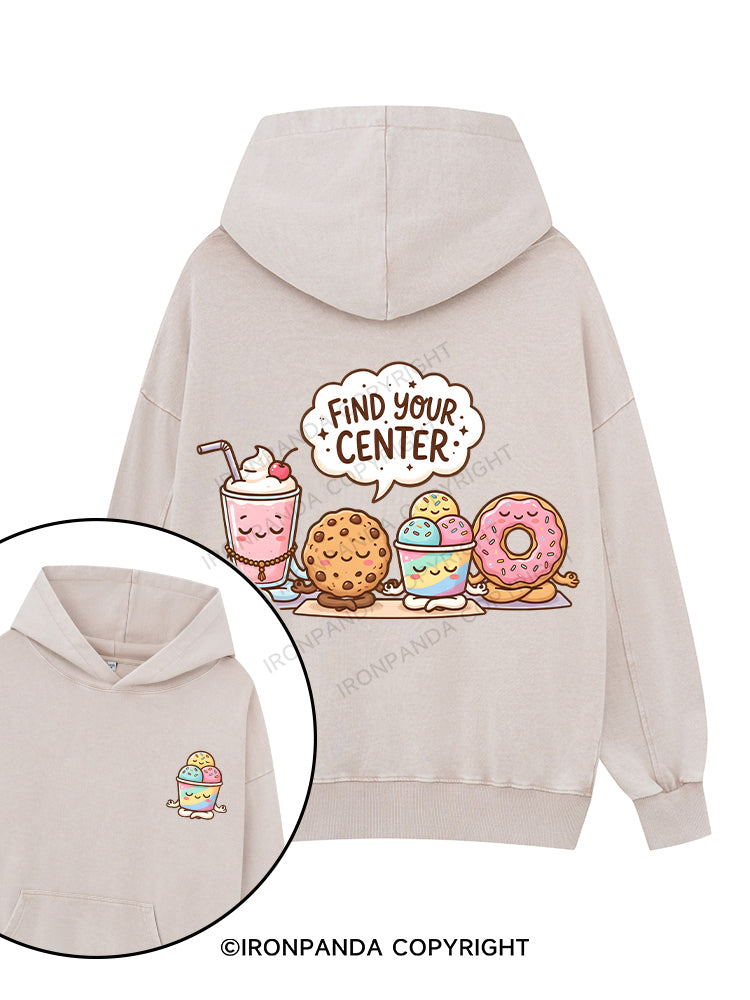 Find Your Center Printed Washed Gym Hoodie