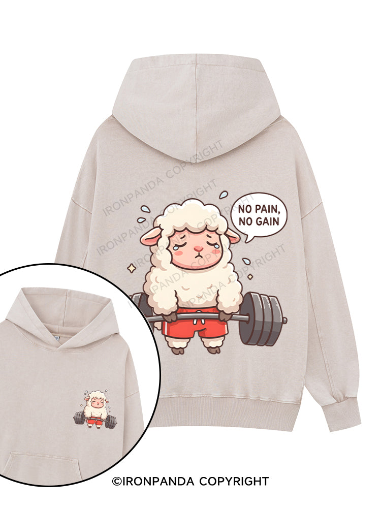 NO PAIN NO GAIN SHEEP Printed Washed Gym Hoodie