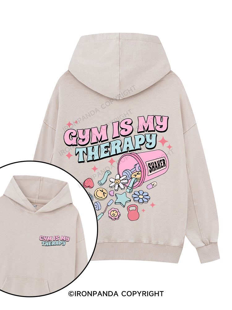GYM IS MY THERAPY Printed Washed Gym Hoodie