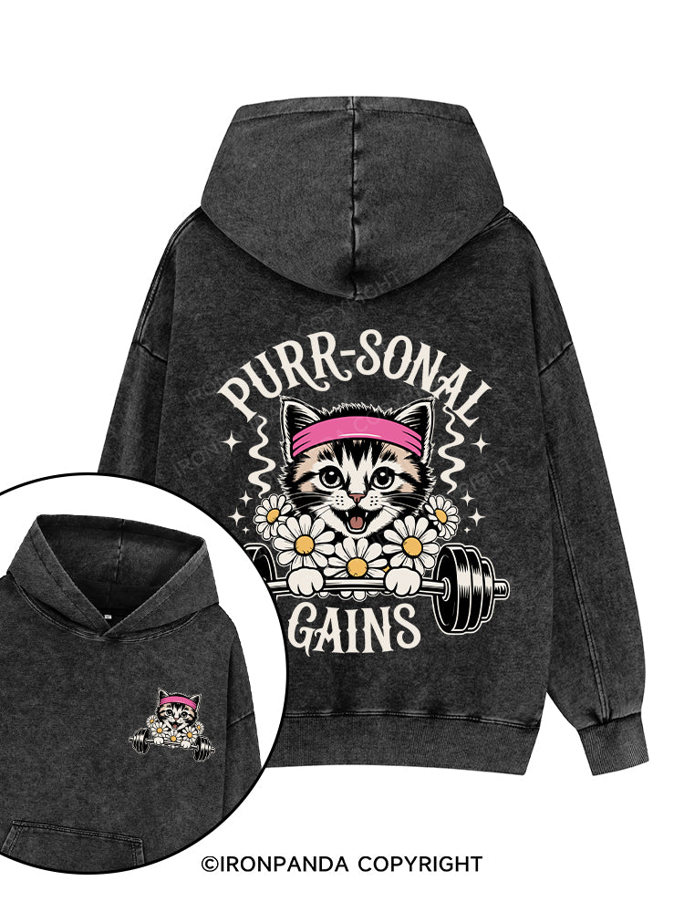 PURR-SONAL GAINS Printed Washed Gym Hoodie