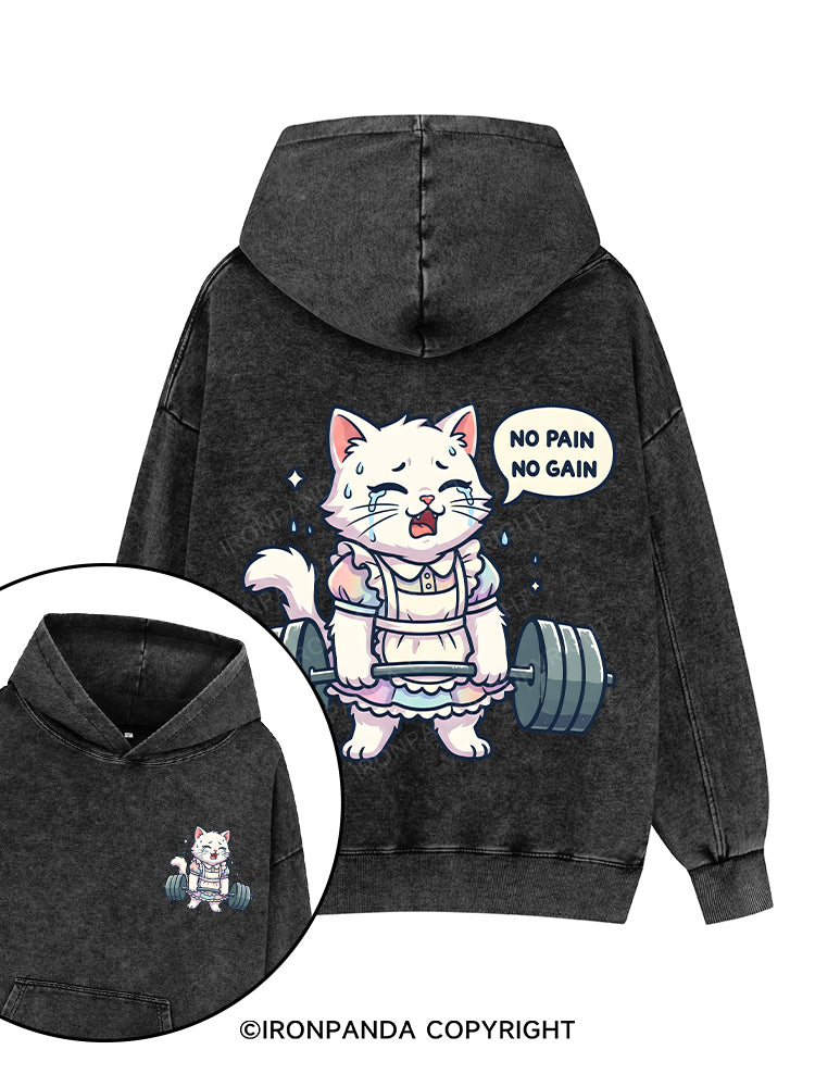 NO PAIN, NO GAIN Printed Washed Gym Hoodie