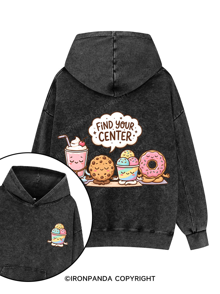 Find Your Center Printed Washed Gym Hoodie