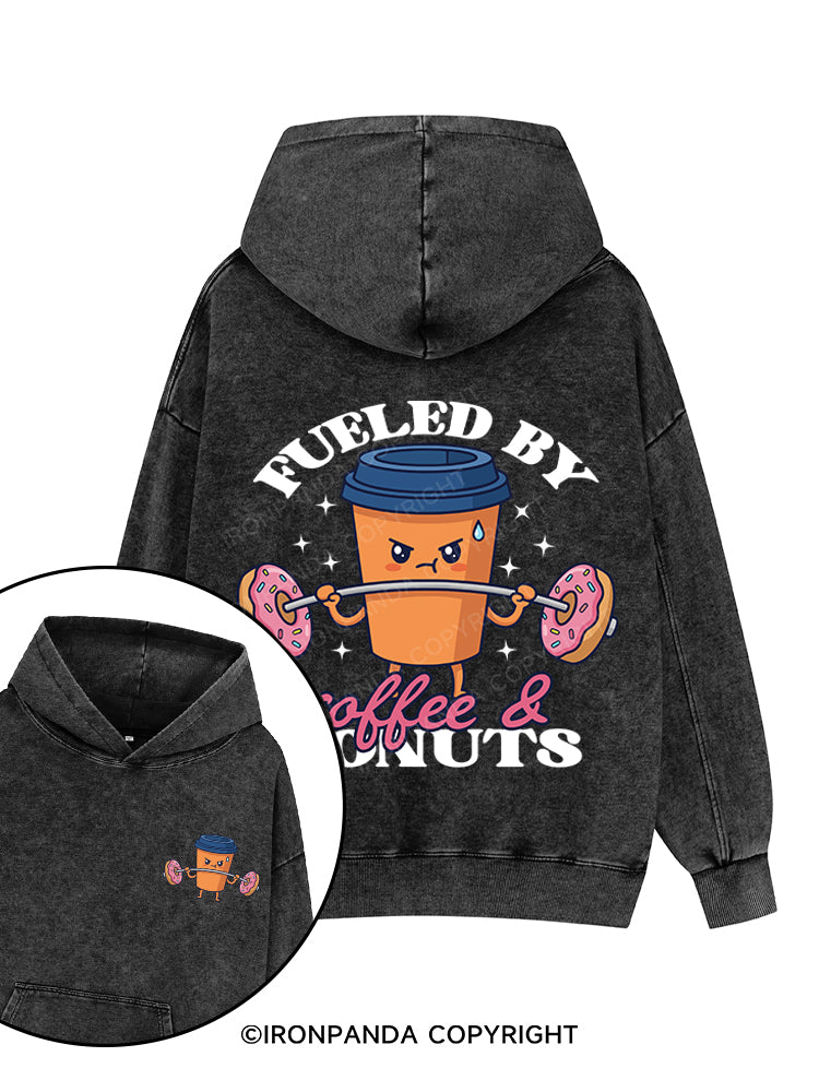 FUELED BY COFFEE & DONUTS Printed Washed Gym Hoodie