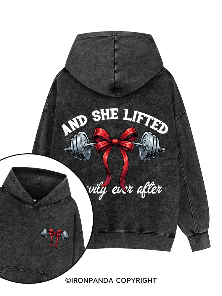 AND SHE LIFTED Printed Washed Gym Hoodie