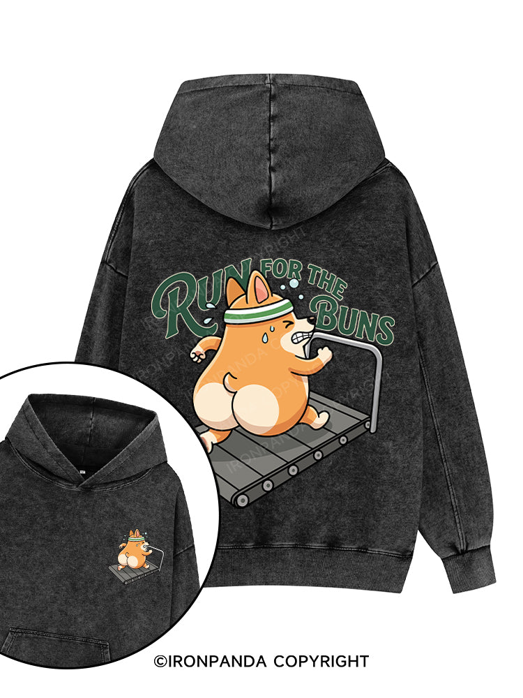 RUN FOR THE BUNS Printed Washed Gym Hoodie